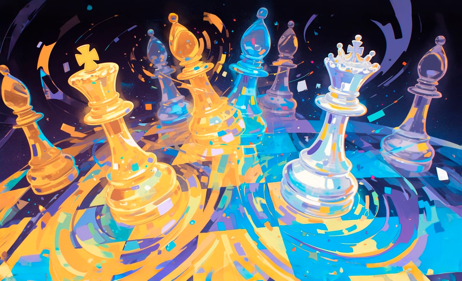Ilustração artística de peças de xadrez em estilo digital